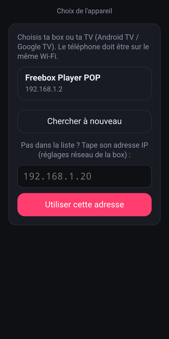 Choix de l'appareil